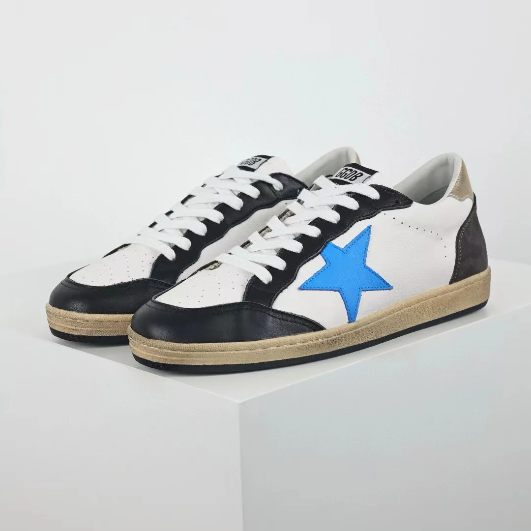 Golden Goose Ball-Star Blue Leather Star Gold Heel Tab Black - Image 3