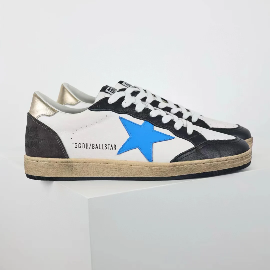 Golden Goose Ball-Star Blue Leather Star Gold Heel Tab Black - Image 4