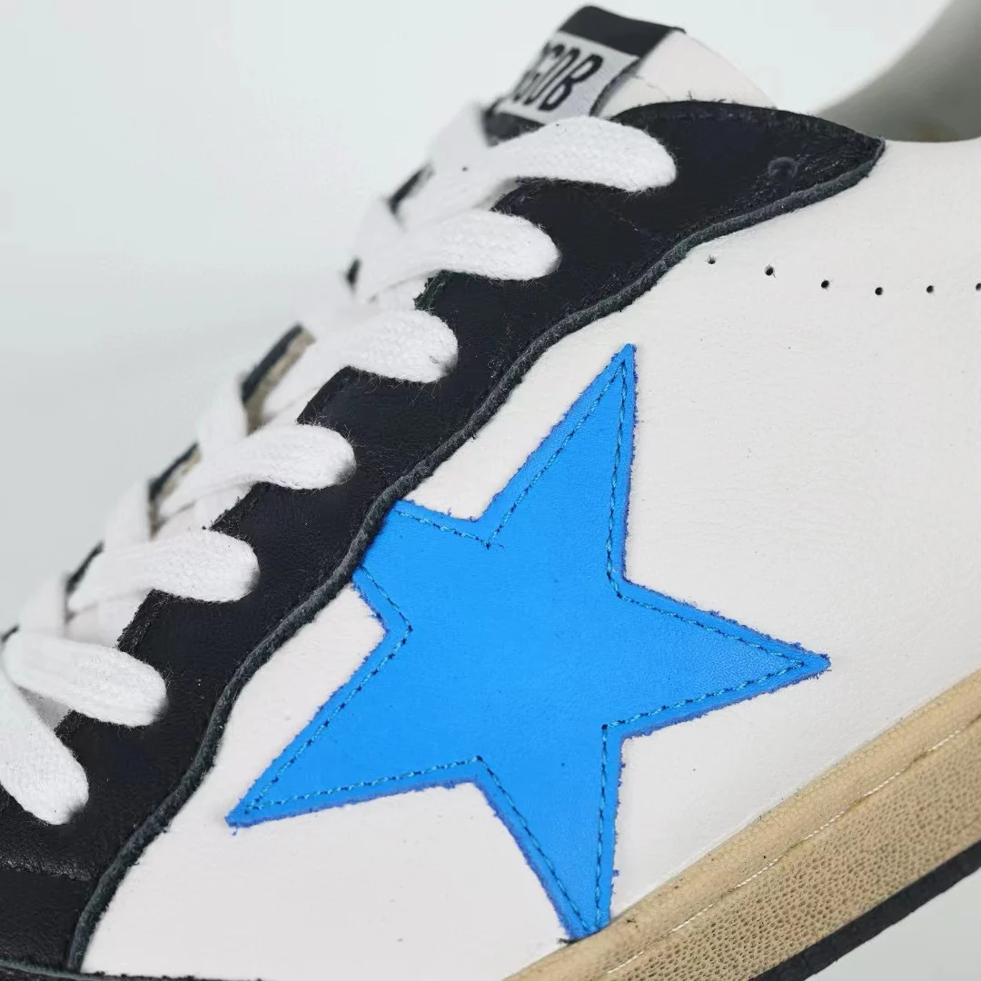 Golden Goose Ball-Star Blue Leather Star Gold Heel Tab Black - Image 7