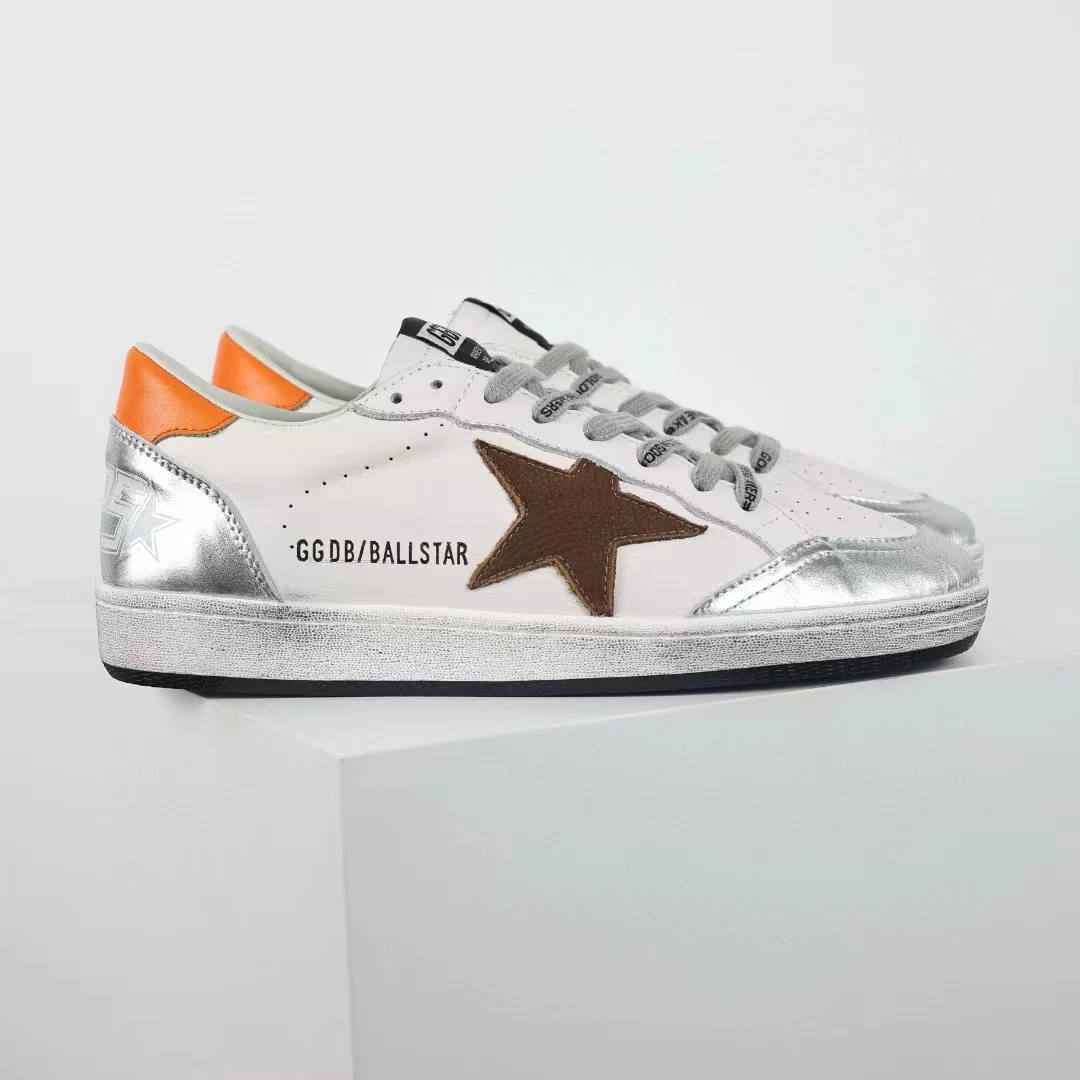 Golden Goose Ball-Star Brown Star Orange Heel Tab - Image 4