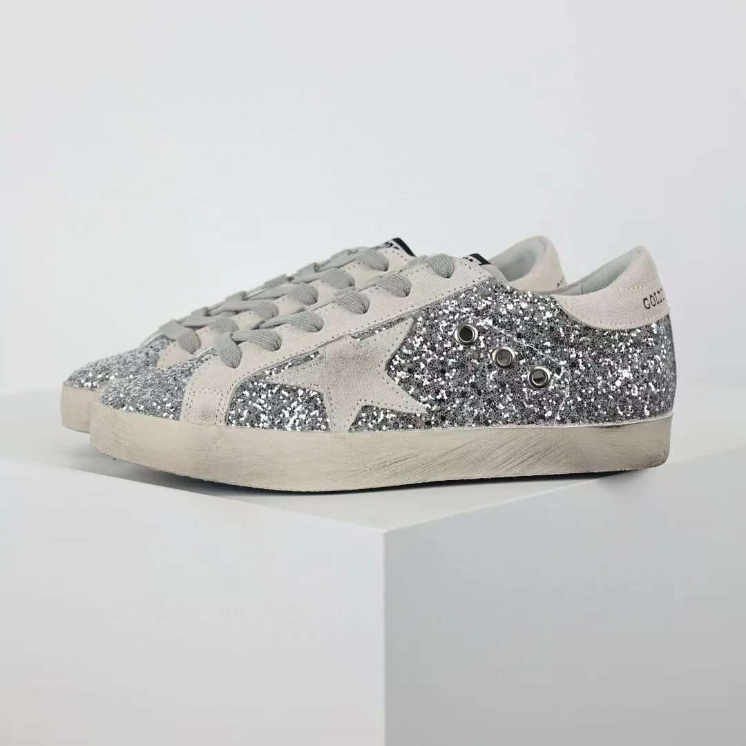 Golden Goose Ball-Star Suede Star Grey Heel Tab Glitter Base - Image 10