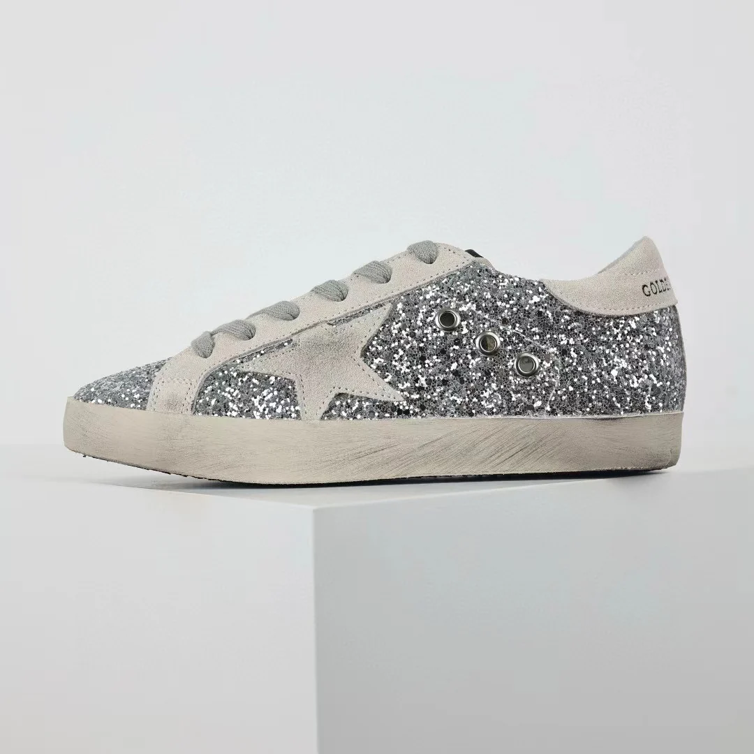 Golden Goose Ball-Star Suede Star Grey Heel Tab Glitter Base - Image 2