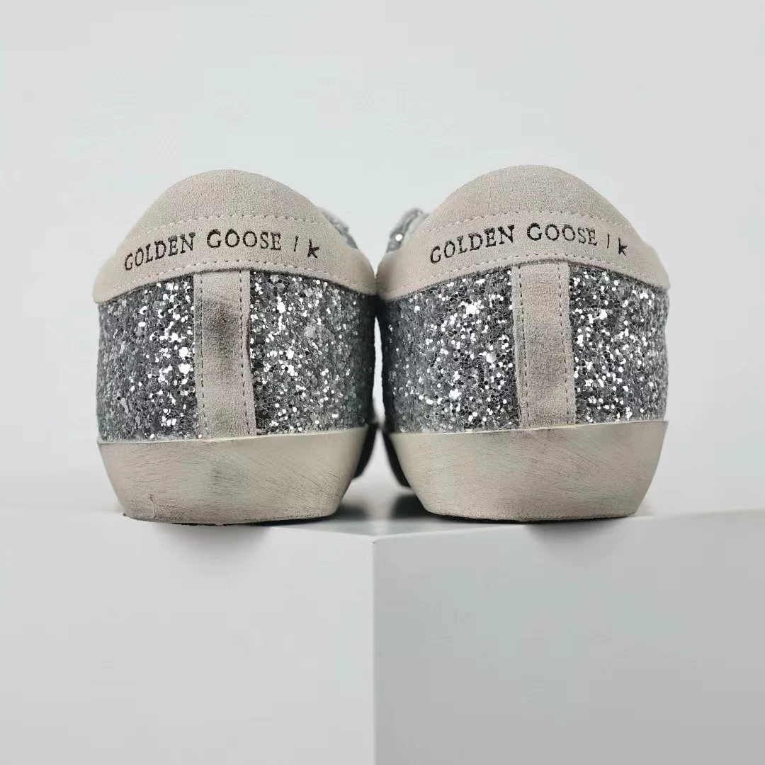 Golden Goose Ball-Star Suede Star Grey Heel Tab Glitter Base - Image 3