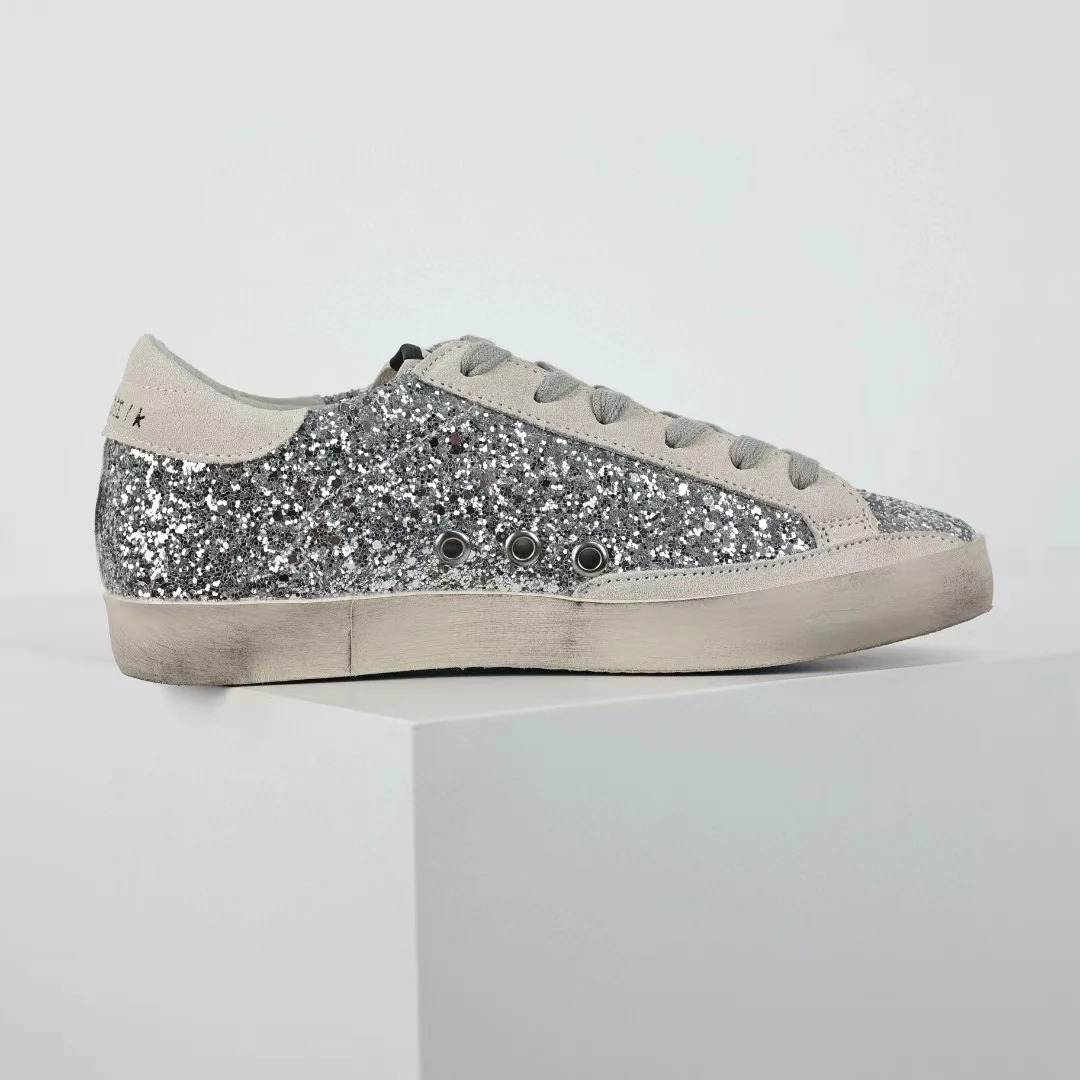 Golden Goose Ball-Star Suede Star Grey Heel Tab Glitter Base - Image 4