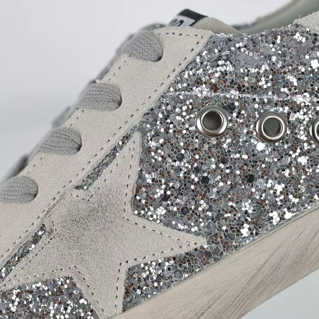 Golden Goose Ball-Star Suede Star Grey Heel Tab Glitter Base - Image 5