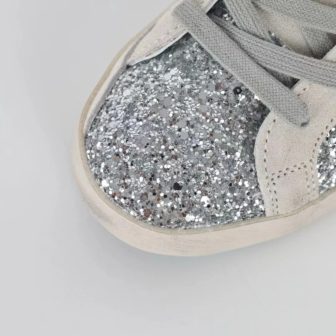 Golden Goose Ball-Star Suede Star Grey Heel Tab Glitter Base - Image 6