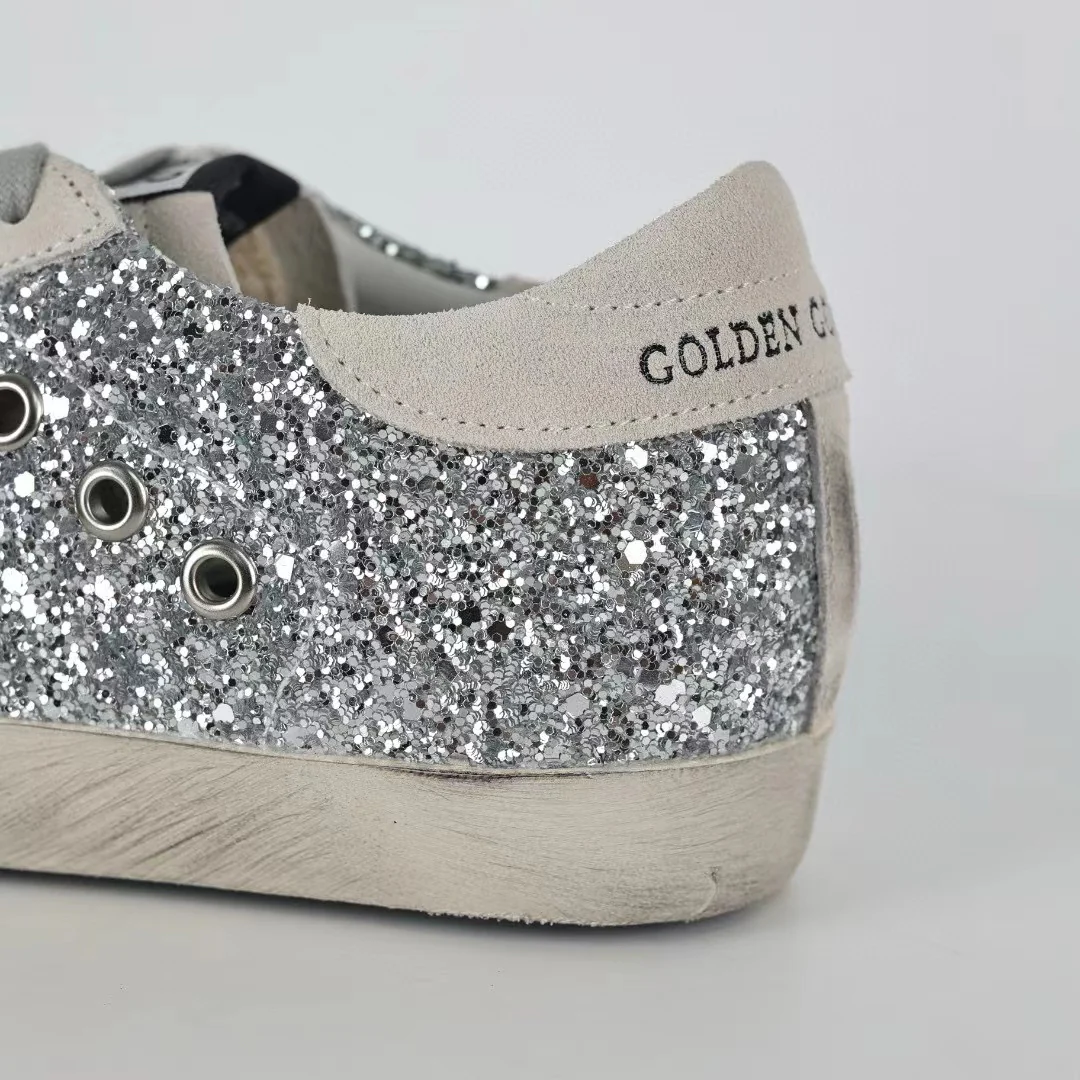 Golden Goose Ball-Star Suede Star Grey Heel Tab Glitter Base - Image 7