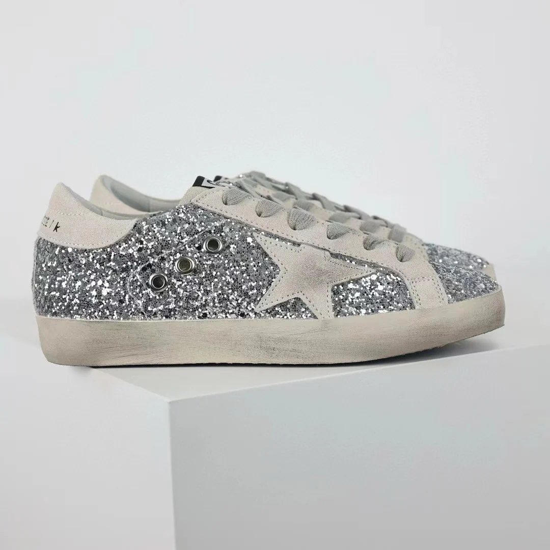 Golden Goose Ball-Star Suede Star Grey Heel Tab Glitter Base - Image 8