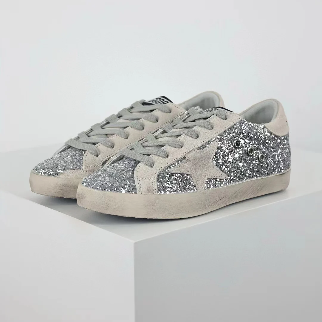Golden Goose Ball-Star Suede Star Grey Heel Tab Glitter Base - Image 9