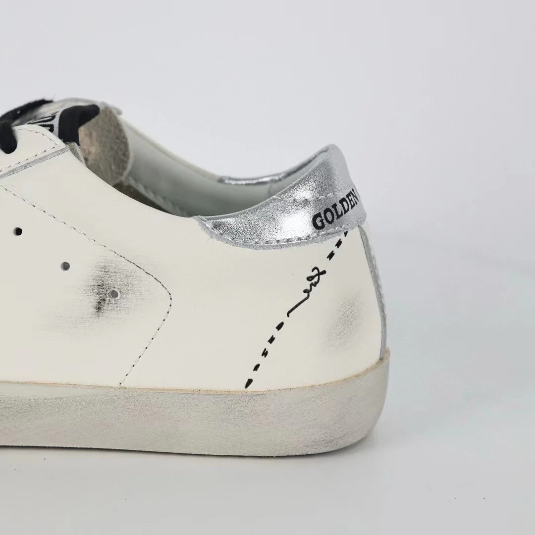 Golden Goose Super-Star Black Outline Star Silver Heel Tab - Image 5