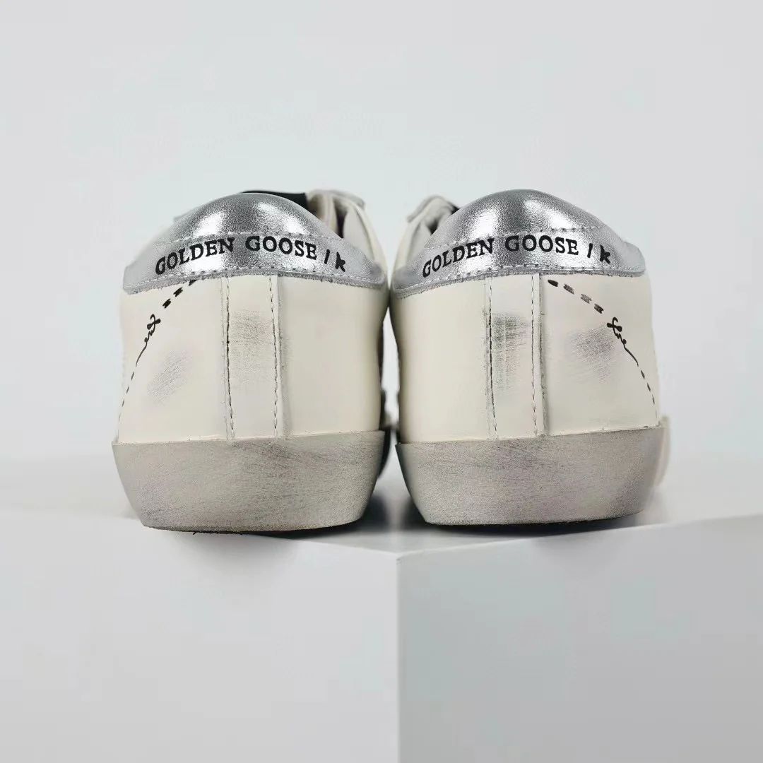 Golden Goose Super-Star Black Outline Star Silver Heel Tab - Image 9