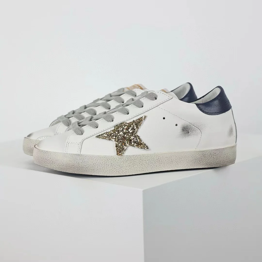 Golden Goose Super-Star Glitter Gold Star Blue Heel Tab - Image 2