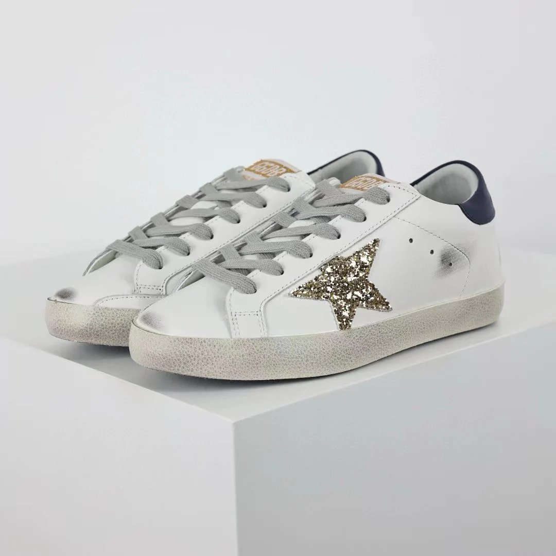 Golden Goose Super-Star Glitter Gold Star Blue Heel Tab - Image 3