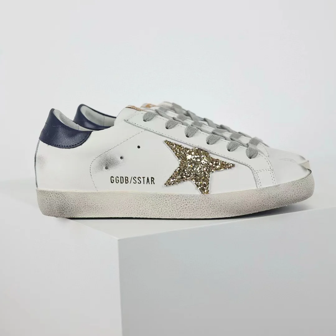Golden Goose Super-Star Glitter Gold Star Blue Heel Tab - Image 4