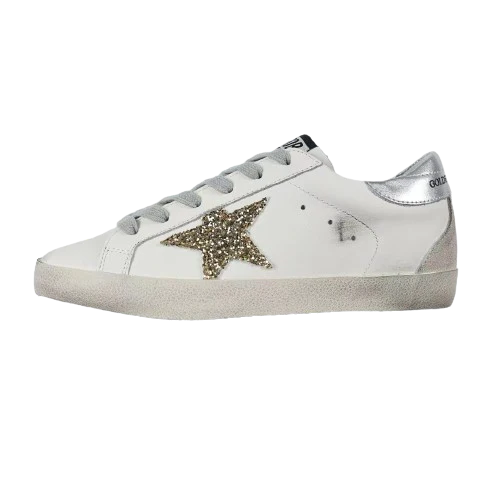 Golden Goose Super-Star Glitter Gold Star Silver Heel Tab
