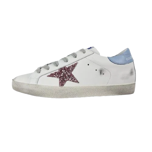Golden Goose Super-Star Glitter Pink Star Blue Heel Tab