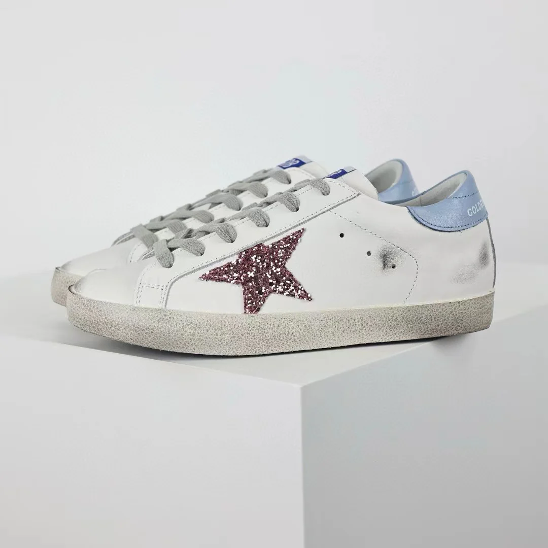 Golden Goose Super-Star Glitter Pink Star Blue Heel Tab - Image 2