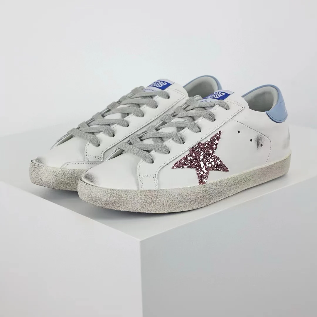 Golden Goose Super-Star Glitter Pink Star Blue Heel Tab - Image 3