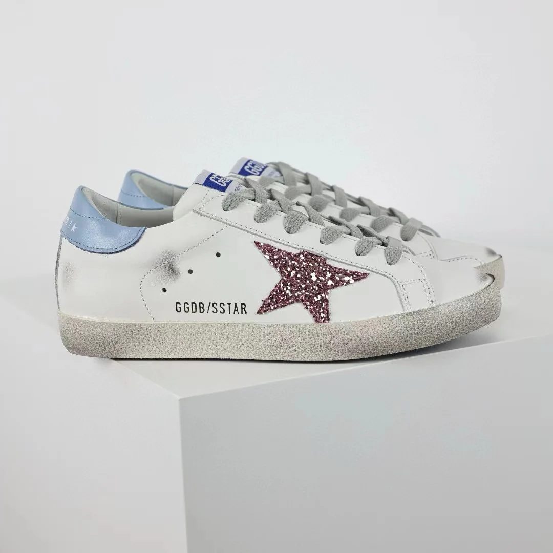 Golden Goose Super-Star Glitter Pink Star Blue Heel Tab - Image 4