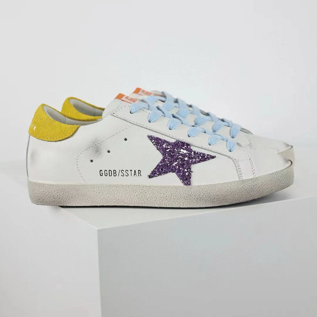Golden Goose Super-Star Glitter Purple Star Yellow Heel Tab - Image 4