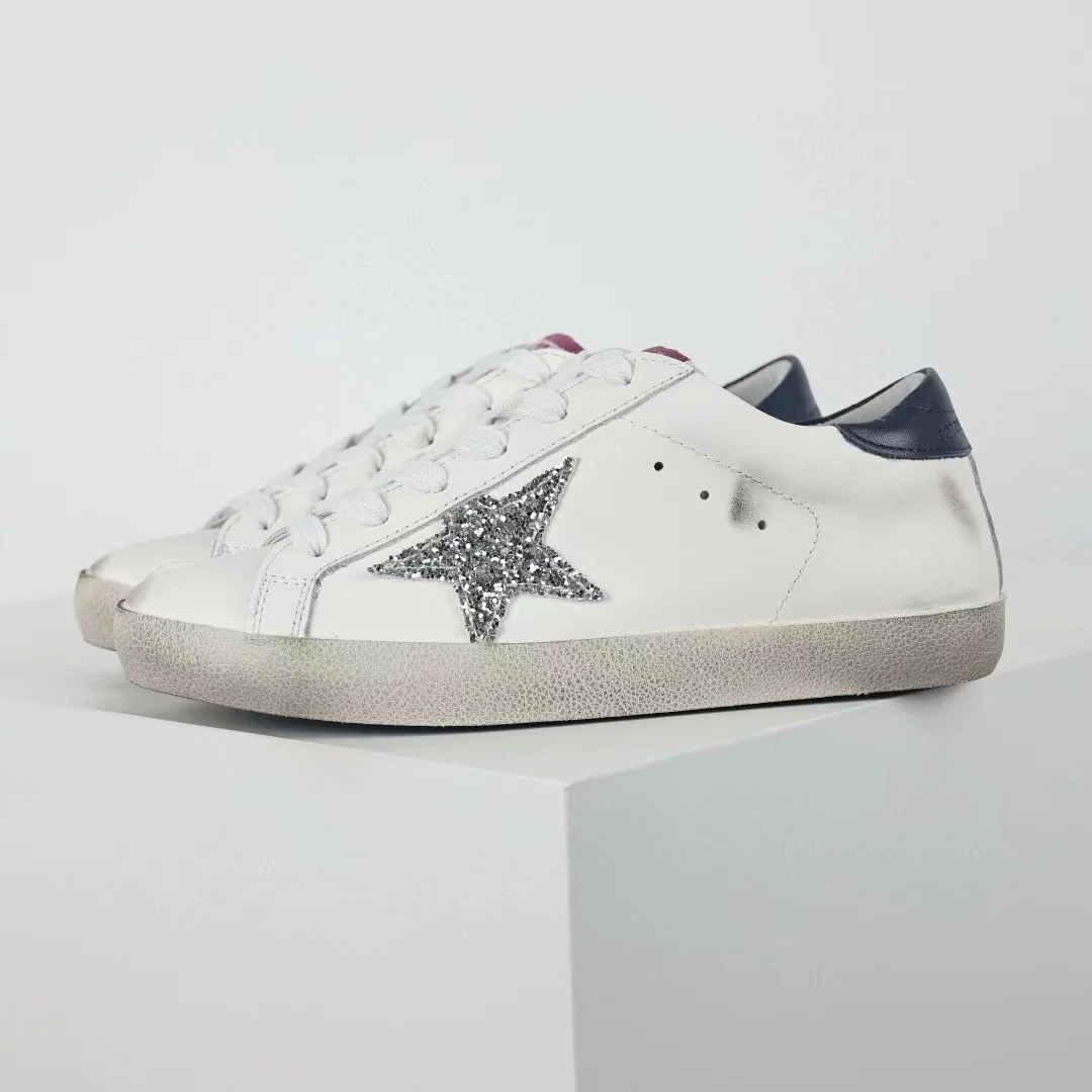 Golden Goose Super-Star Glitter Silver Star Navy Heel Tab - Image 2