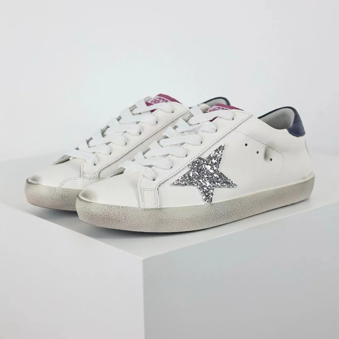 Golden Goose Super-Star Glitter Silver Star Navy Heel Tab - Image 3
