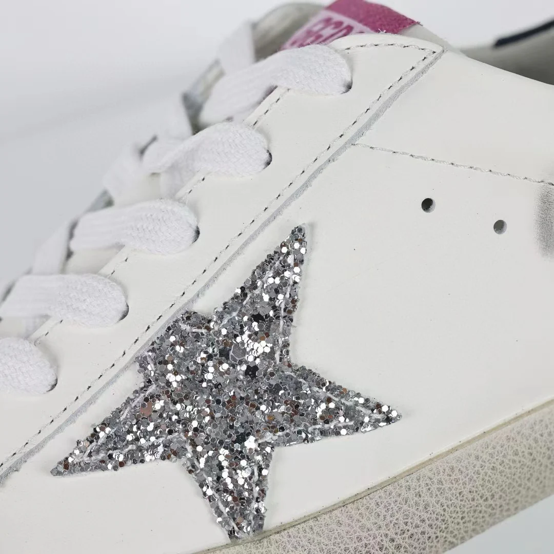 Golden Goose Super-Star Glitter Silver Star Navy Heel Tab - Image 7