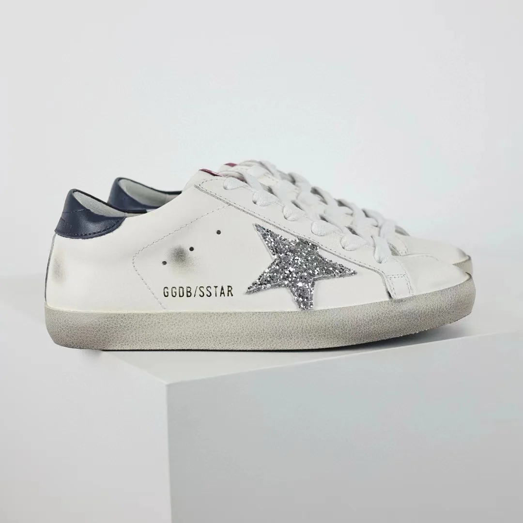 Golden Goose Super-Star Glitter Silver Star Navy Heel Tab - Image 4