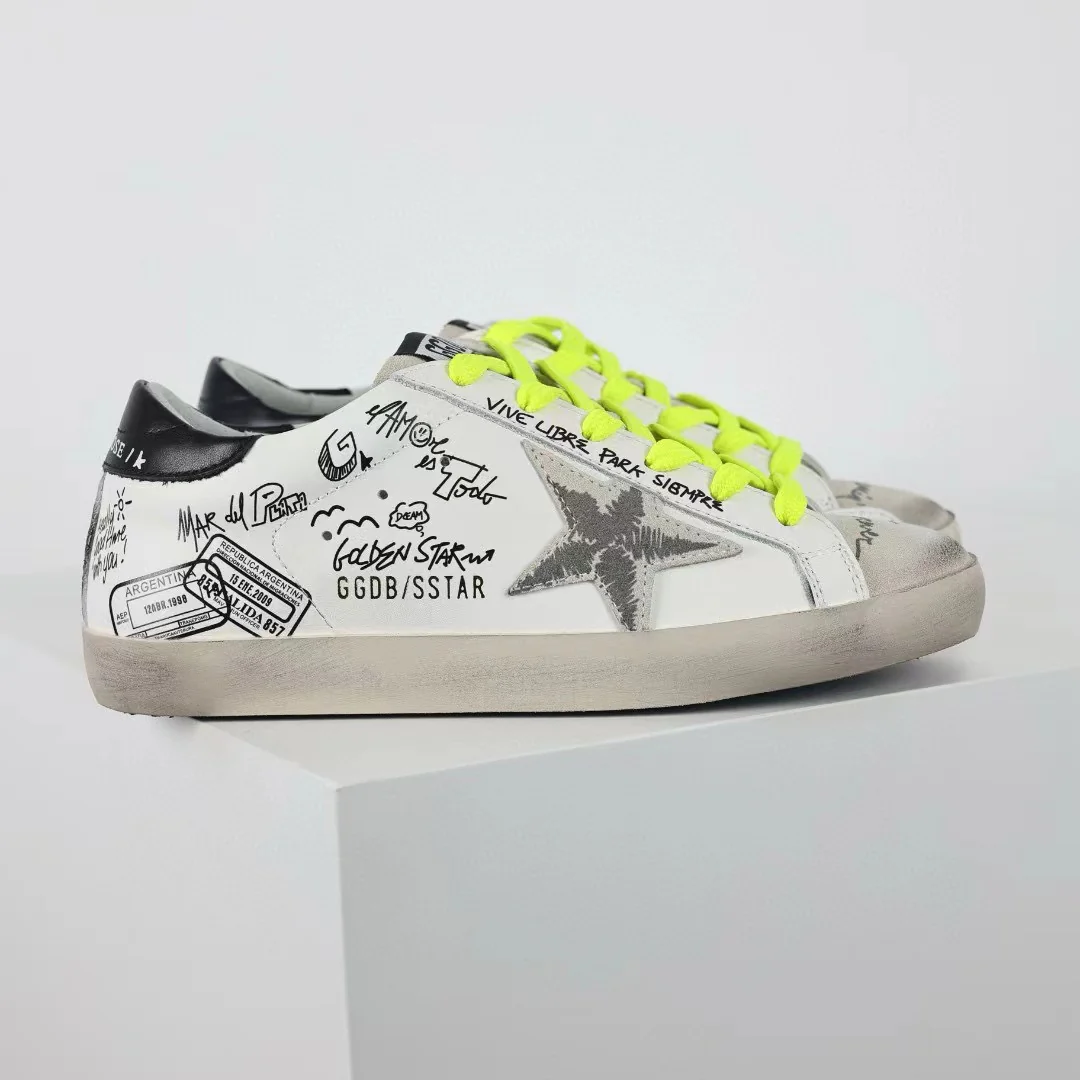 Golden Goose Super-Star Graffiti Suede Silver Star Black Heel Tab - Image 4