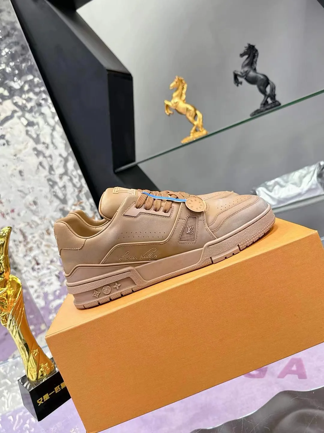 LV Trainers #54 Distressed Sneaker Cognac - Image 4