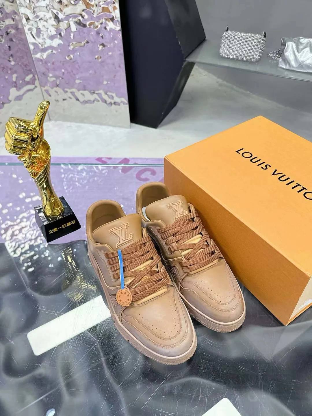 LV Trainers #54 Distressed Sneaker Cognac - Image 7