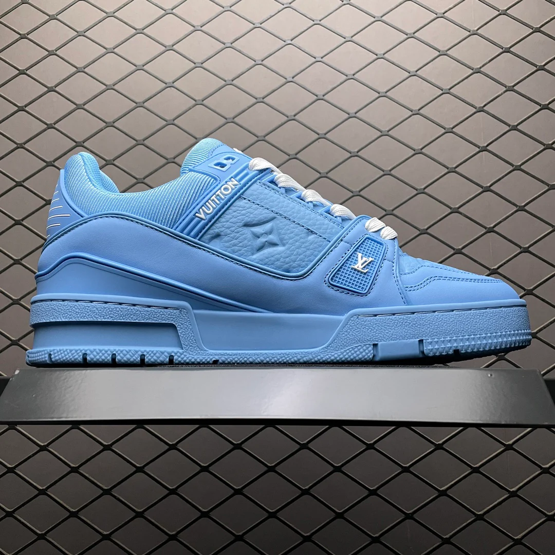 LV Trainers Blue Embossed Monogram - Image 2