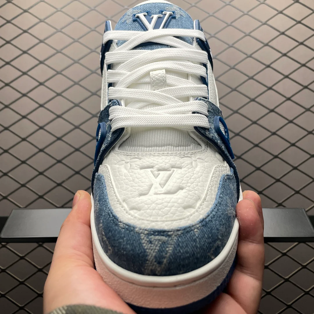 LV Trainers Monogram Denim Blue - Image 6