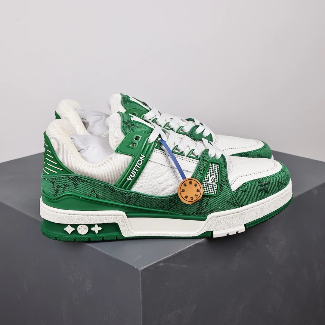 LV Trainers Monogram Denim Green - Image 6