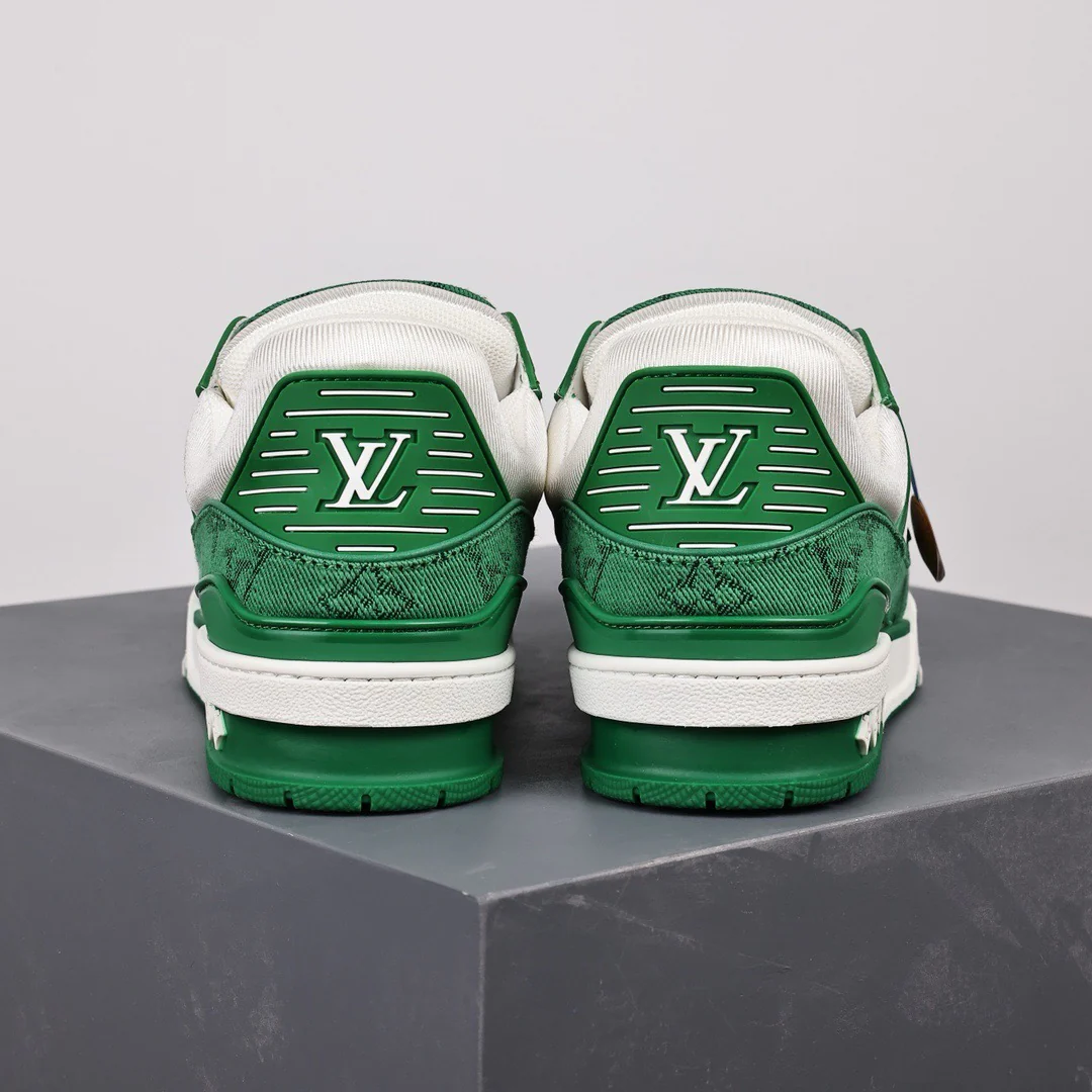 LV Trainers Monogram Denim Green - Image 8