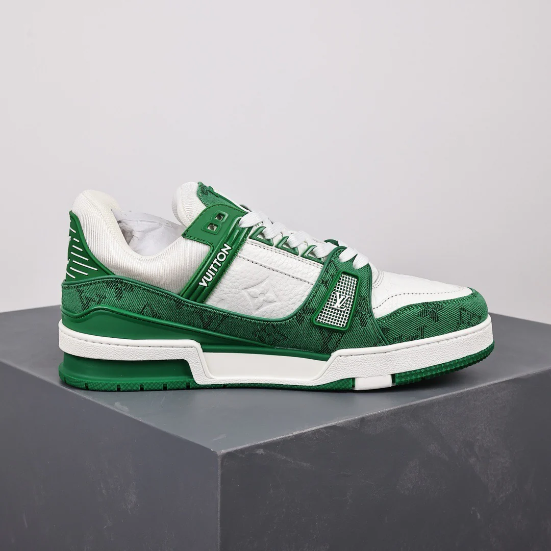 LV Trainers Monogram Denim Green - Image 9