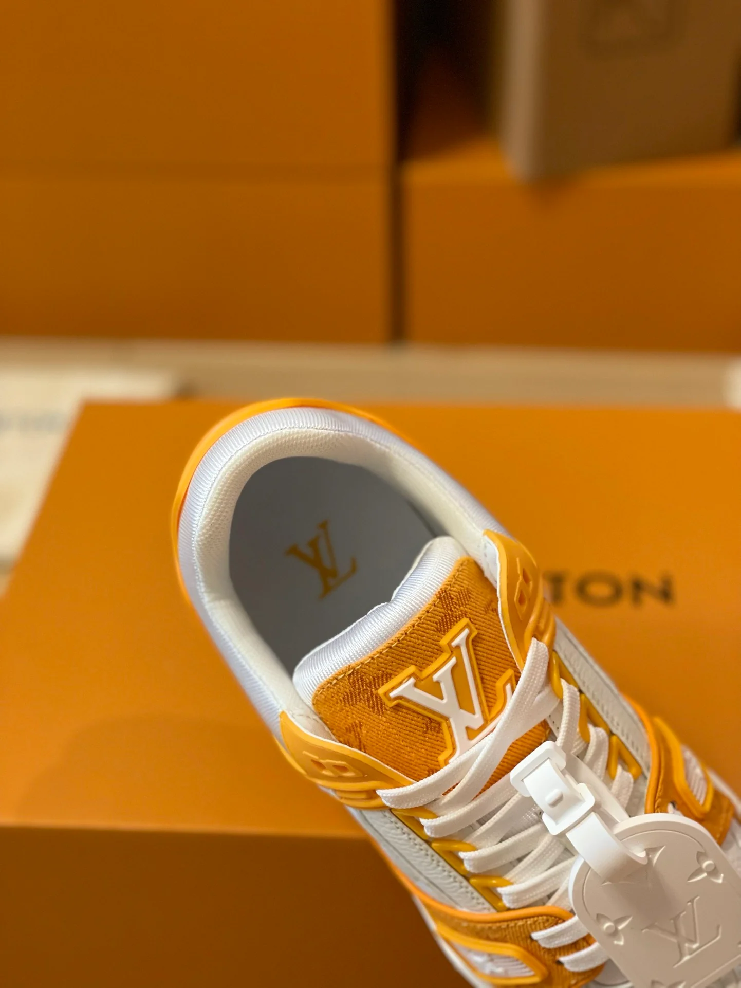 LV Trainers Monogram Denim Yellow - Image 4