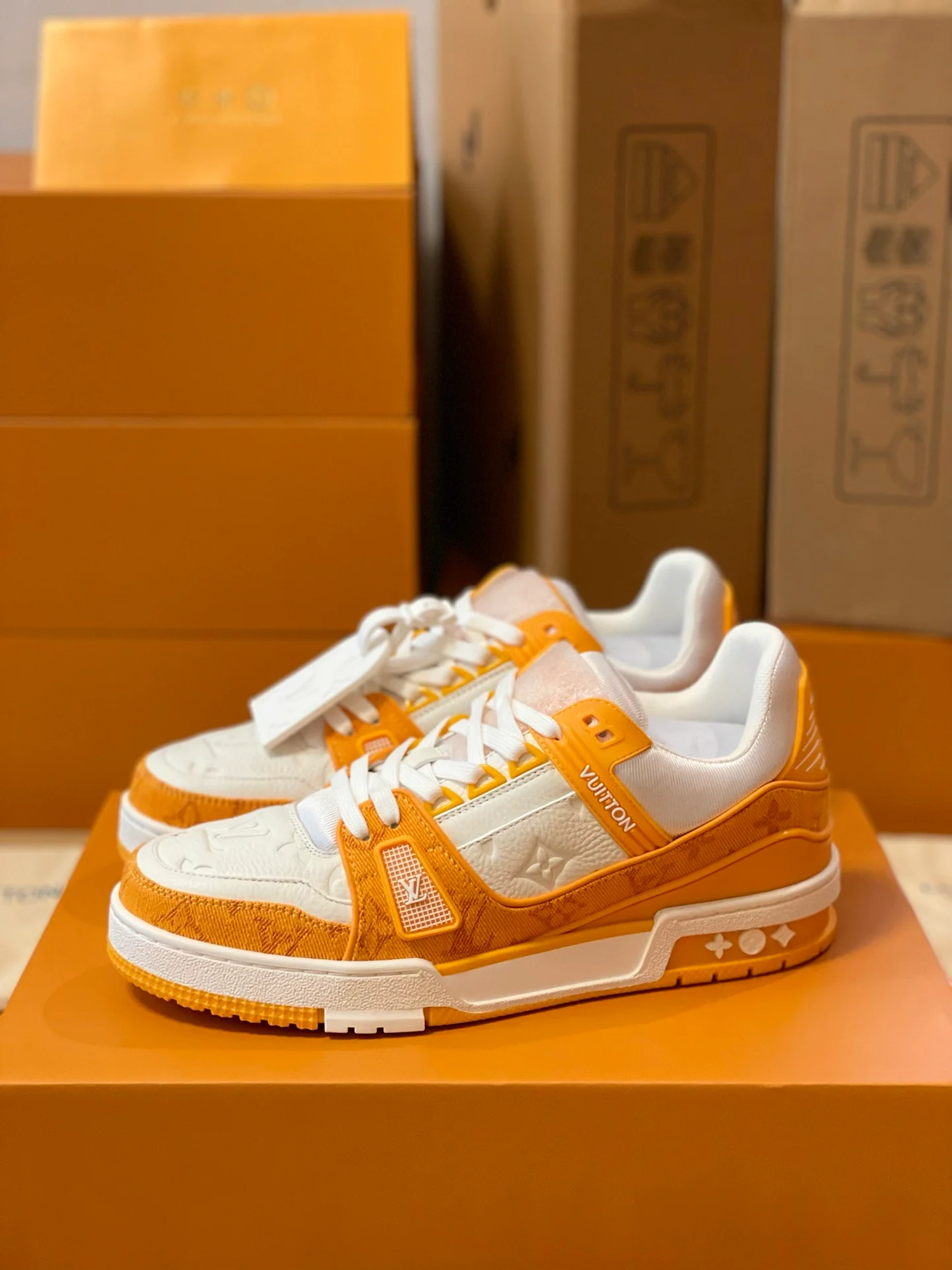 LV Trainers Monogram Denim Yellow - Image 6
