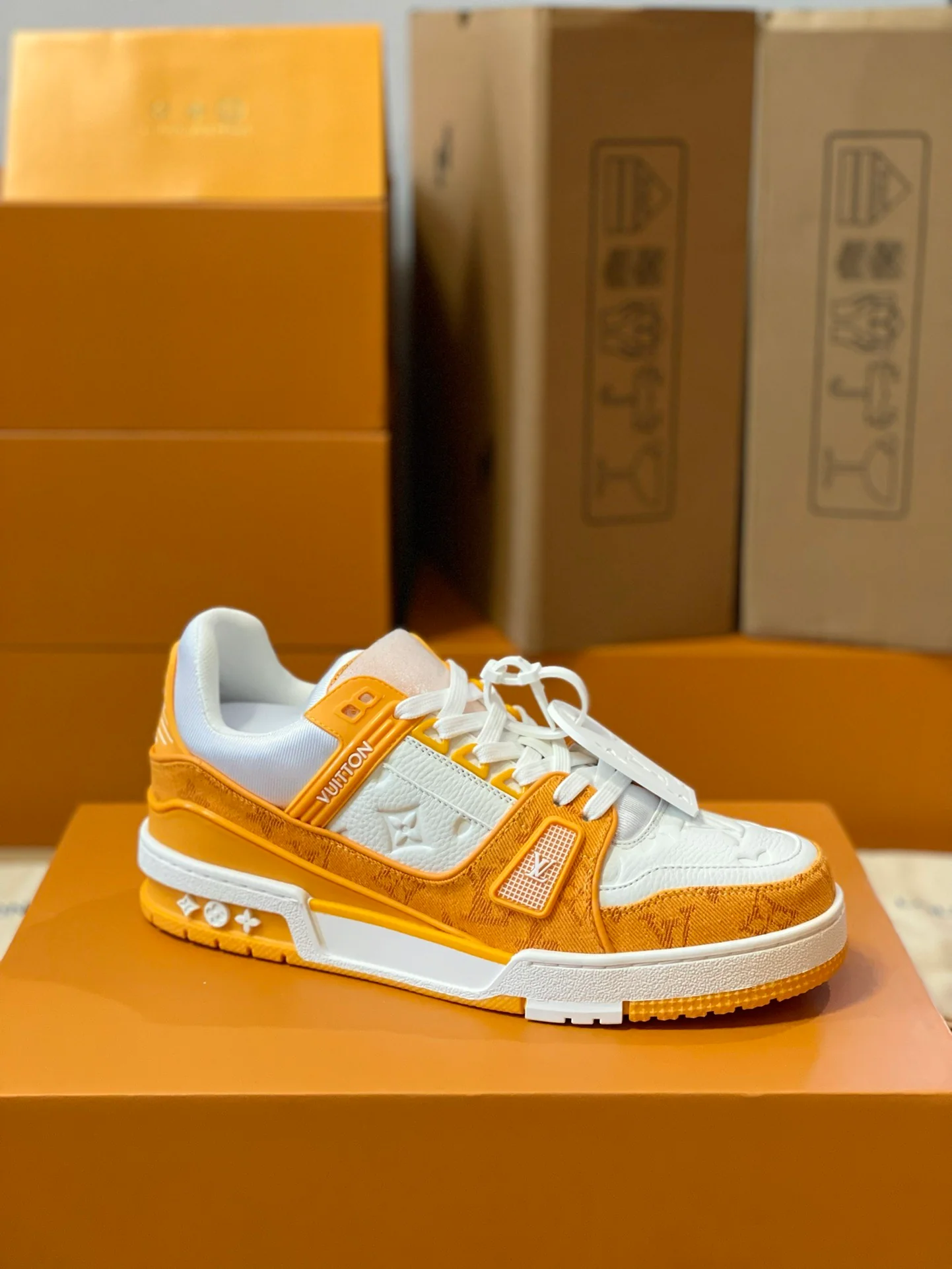 LV Trainers Monogram Denim Yellow - Image 8