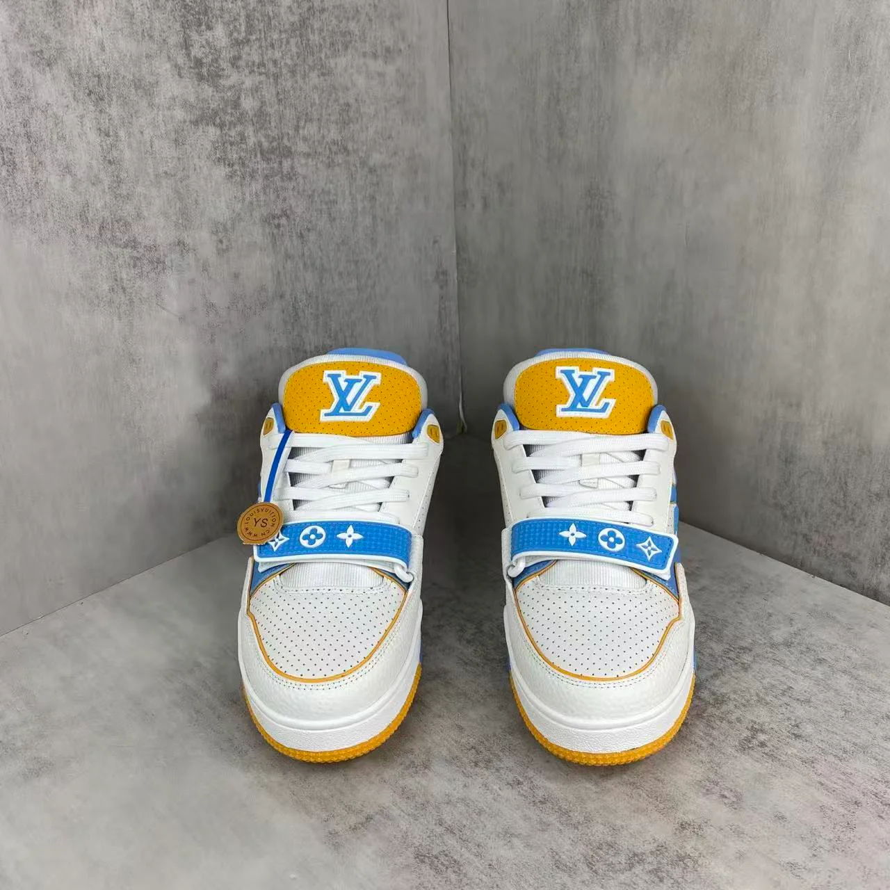 LV Trainers Velcro Blue Yellow - Image 9