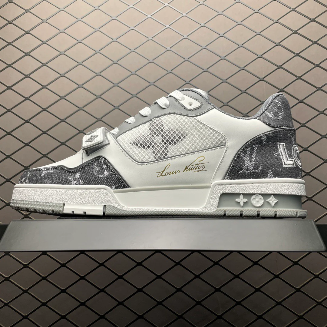 LV Trainers Velcro Denim Grey - Image 7