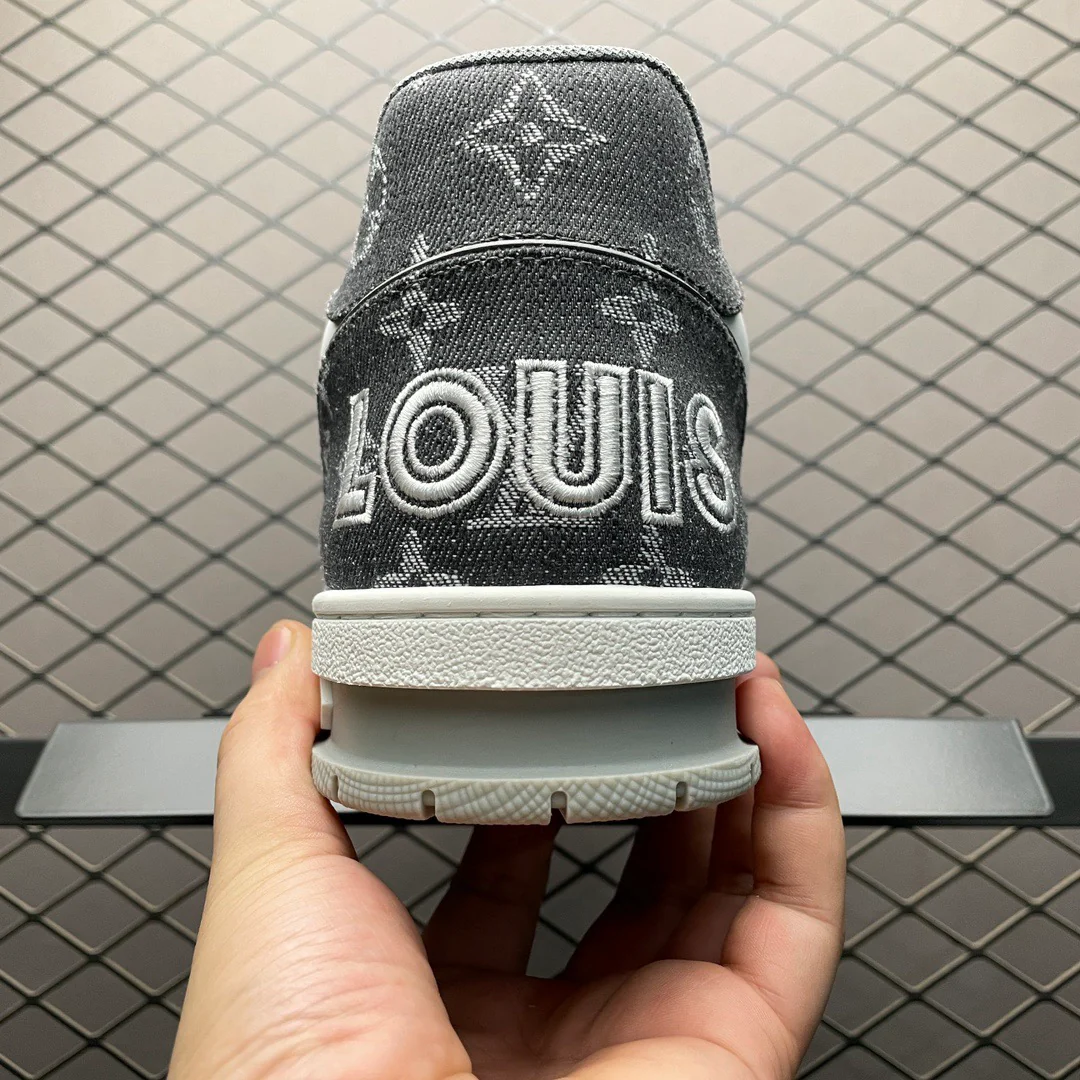 LV Trainers Velcro Denim Grey - Image 8