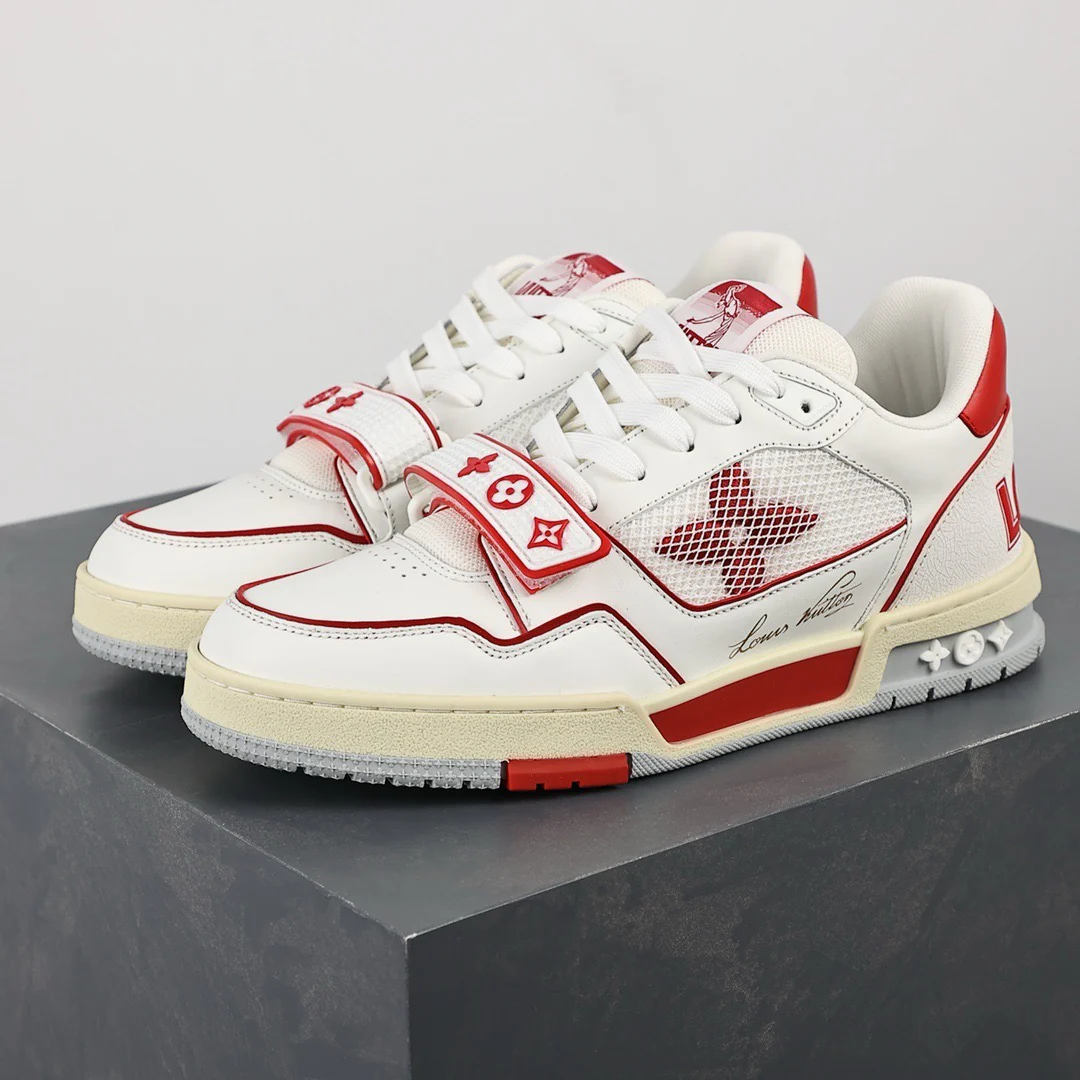 LV Trainers Velcro Strap Mesh Red - Image 3