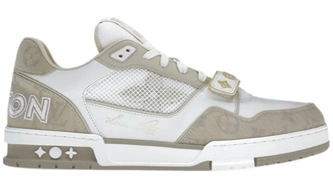 LV Trainers Velcro Strap Monogram Denim Beige