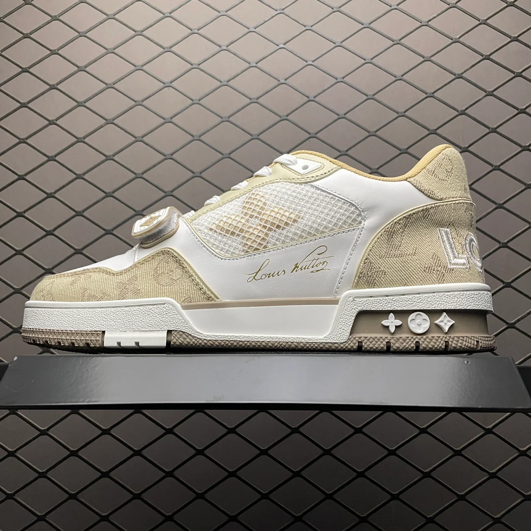 LV Trainers Velcro Strap Monogram Denim Beige - Image 2