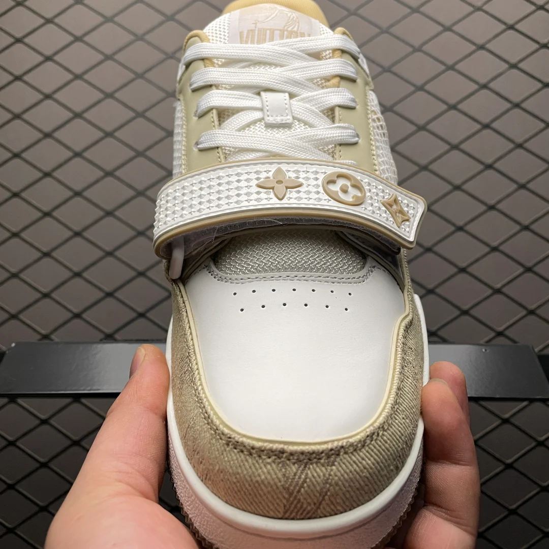 LV Trainers Velcro Strap Monogram Denim Beige - Image 5