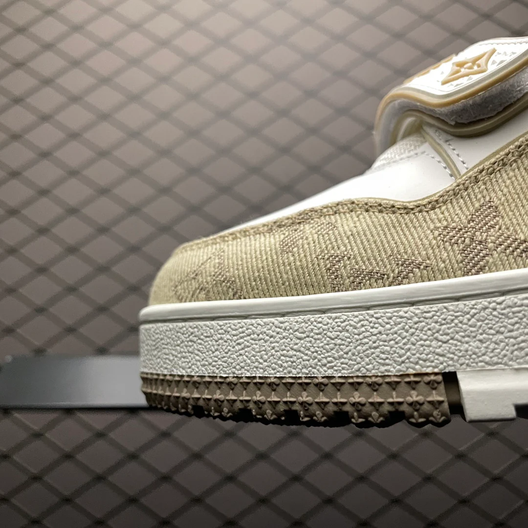 LV Trainers Velcro Strap Monogram Denim Beige - Image 7