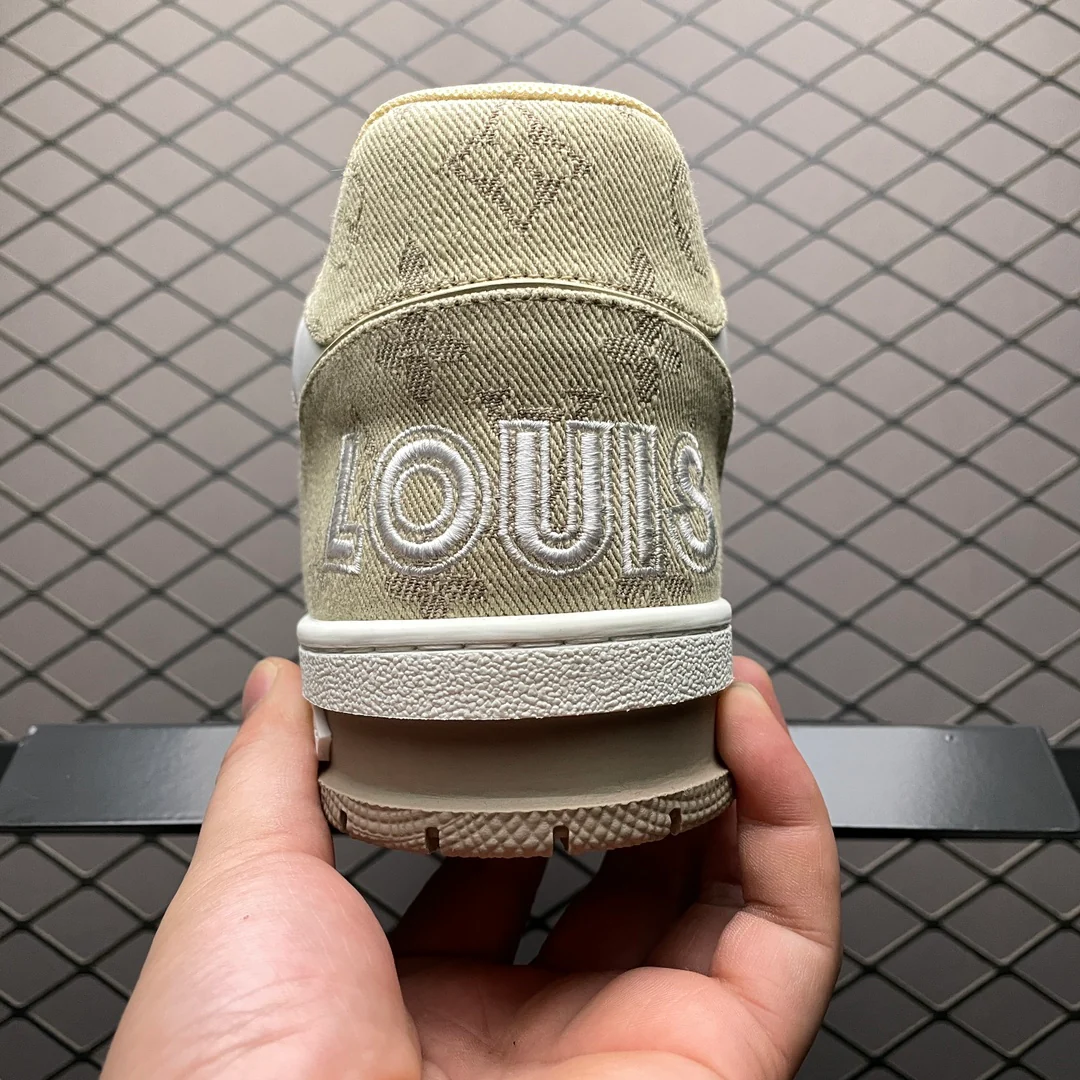 LV Trainers Velcro Strap Monogram Denim Beige - Image 8