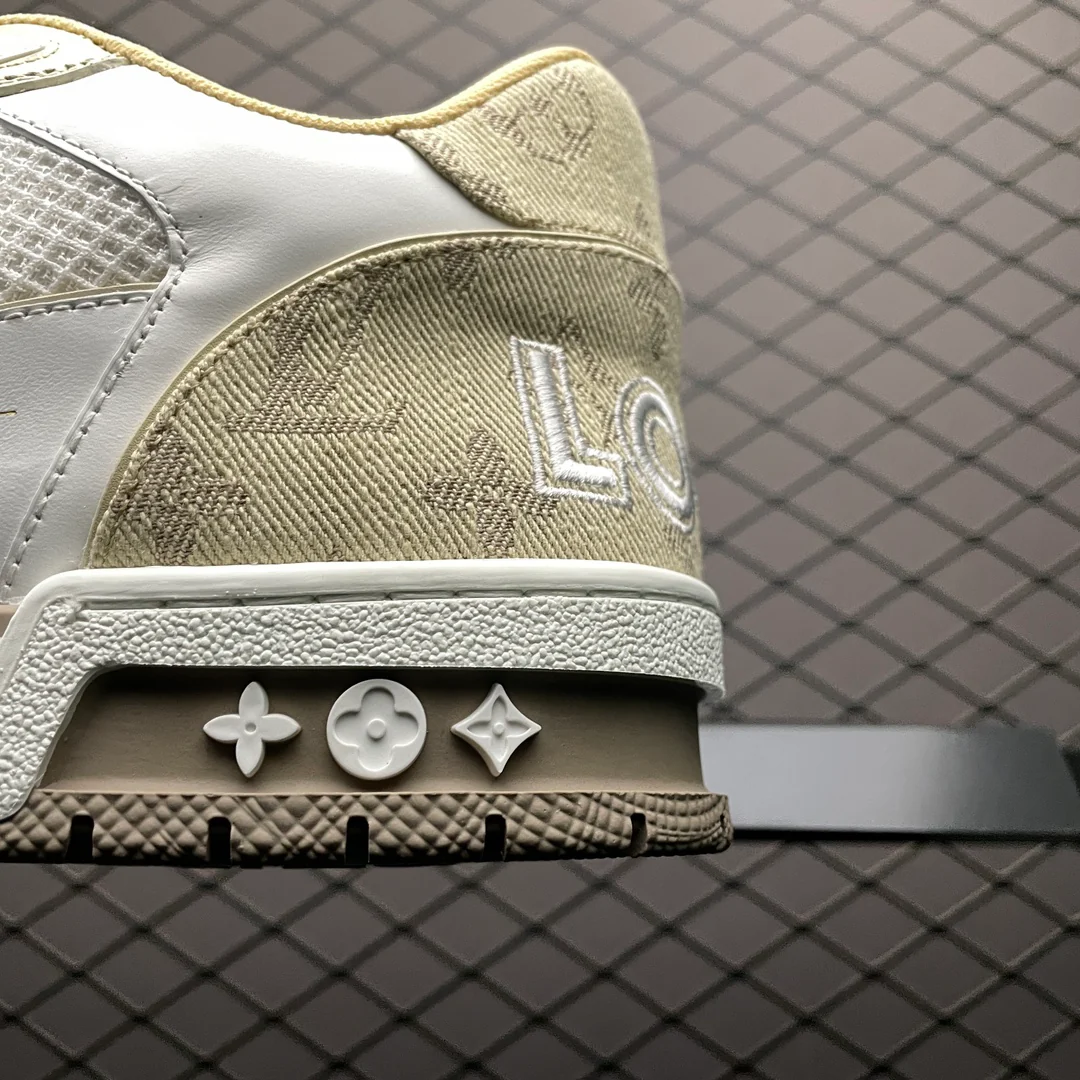 LV Trainers Velcro Strap Monogram Denim Beige - Image 9
