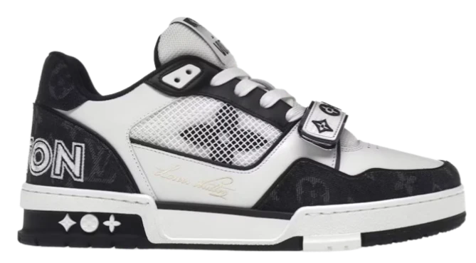 LV Trainers Velcro Strap Monogram Denim Black
